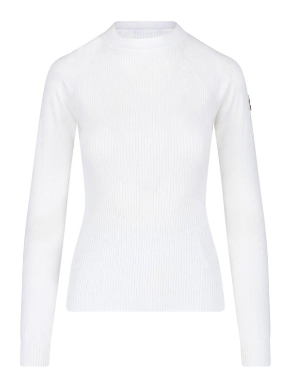 MONCLER: Strickpullover mit Rundhalsausschnitt - Rundhalspullover - Weiß