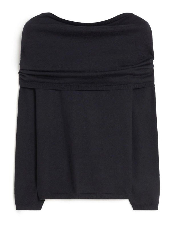 Max Mara: Strickpullover mit Rundhalsausschnitt - Rundhalspullover - Blau