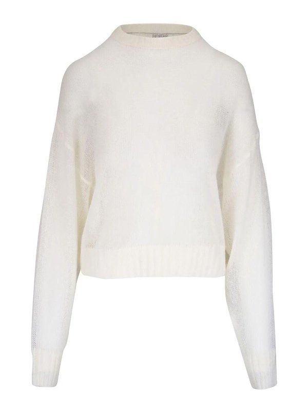 BRUNELLO CUCINELLI: Strickpullover mit Rundhalsausschnitt - Rundhalspullover - Weiß