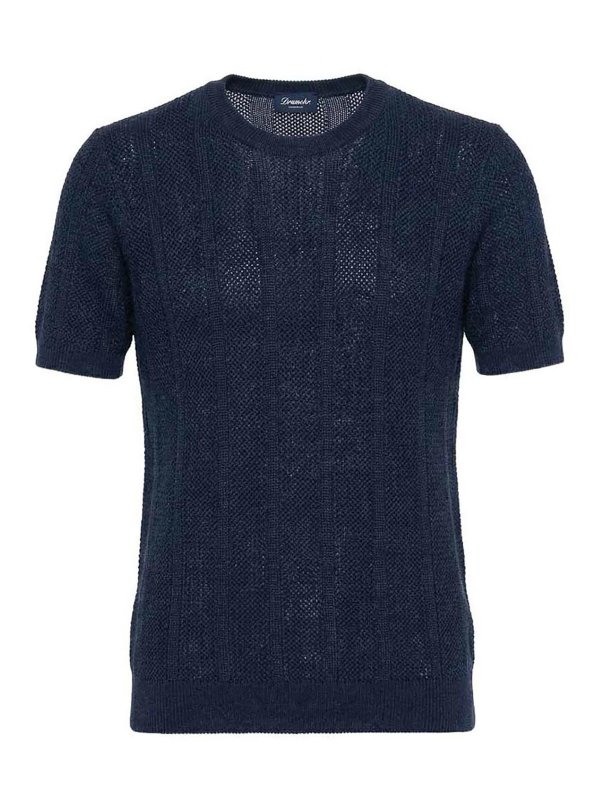 DRUMOHR: Strickpullover mit Rundhalsausschnitt - Rundhalspullover - Blau