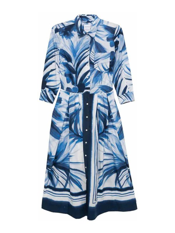 SARA ROKA: Knielange Kleider - Knielanges Kleid - Jeansblau