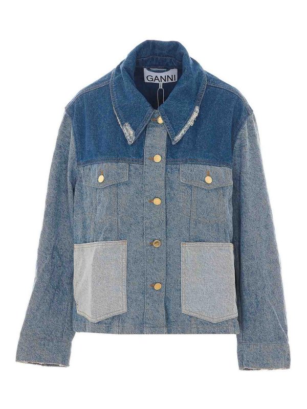 GANNI: denim jacket - Ganni denim patchwork denim jacket