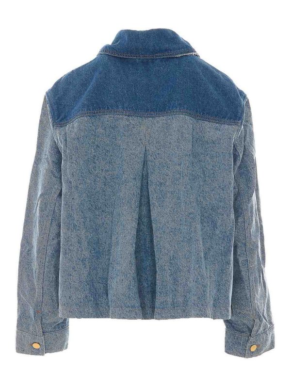 GANNI: denim jacket online - Ganni denim patchwork denim jacket