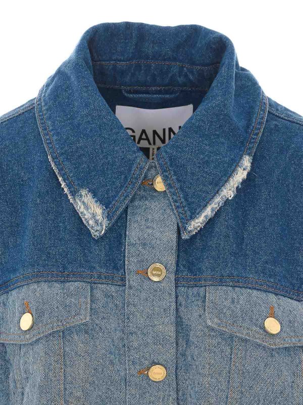 Ganni denim patchwork denim jacket shop online: GANNI