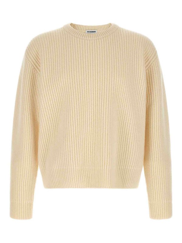 JIL SANDER: Strickpullover mit Rundhalsausschnitt - Rundhalspullover - Weiß