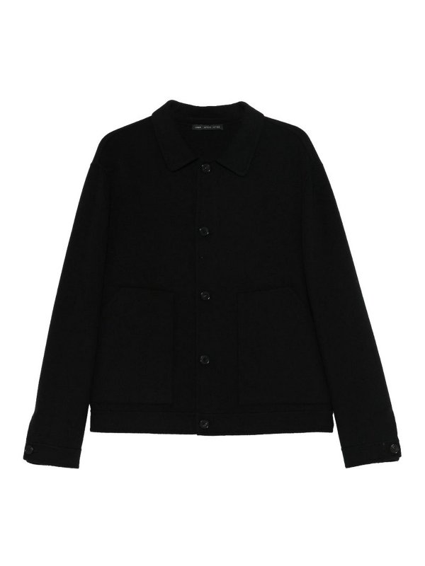 LOW BRAND: casual jackets - Black Double Wool Jacket With Patch Pockets