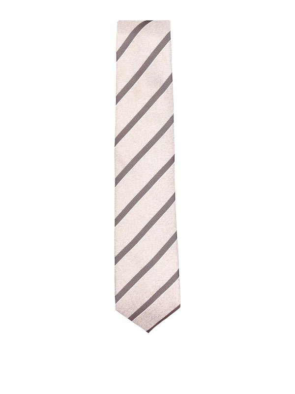 CORNELIANI: cravatte e papillion - Cravatta in seta a righe marroni e beige