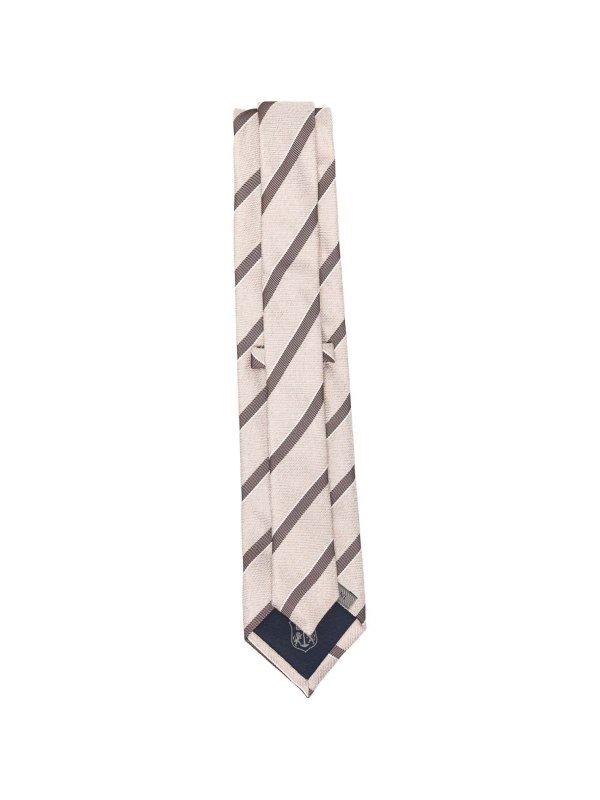 CORNELIANI: cravatte e papillion online - Cravatta in seta a righe marroni e beige