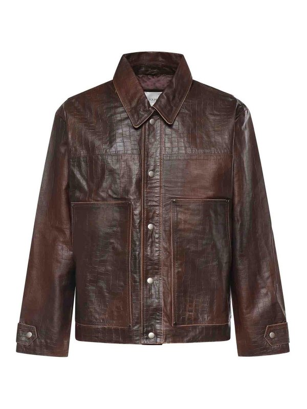 FOUND: leather jacket - Crocodile-Embossed Leather Jacket