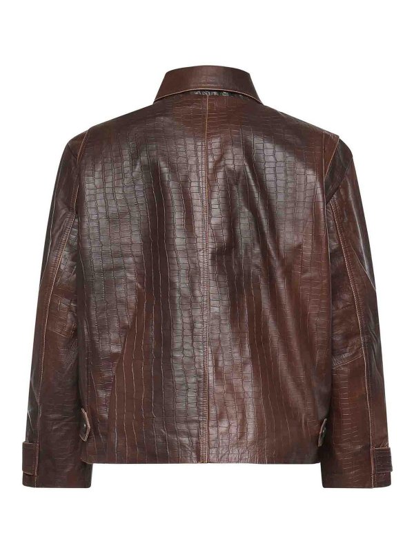 FOUND: leather jacket online - Crocodile-Embossed Leather Jacket