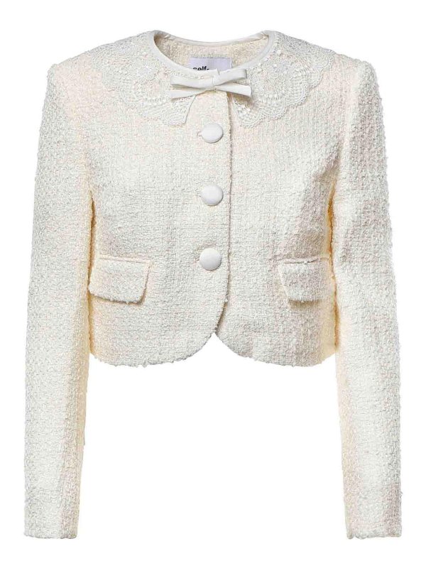 Self Portrait: giacche blazer - Giacca Corta Con Pizzo