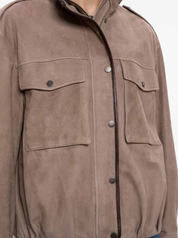 Brown suede jacket shop online: BRUNELLO CUCINELLI