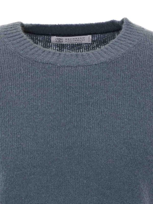 Rundhalspullover - Blau shop online: BRUNELLO CUCINELLI
