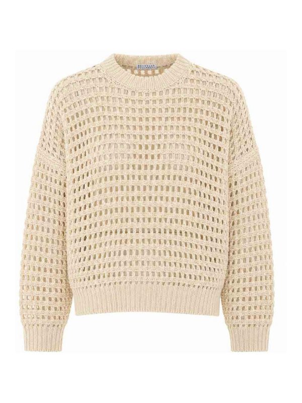 BRUNELLO CUCINELLI: Strickpullover mit Rundhalsausschnitt - Rundhalspullover - Weiß
