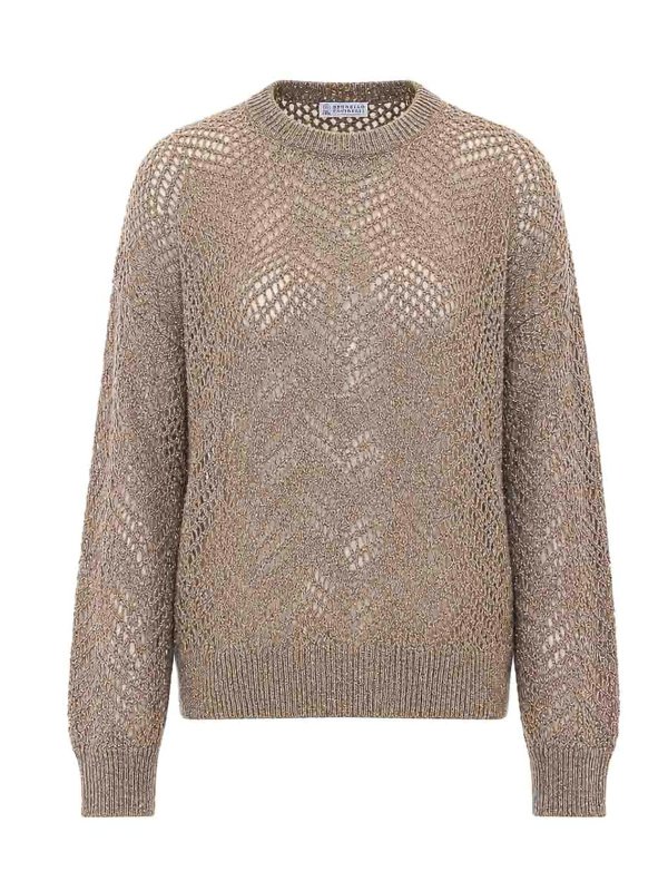 BRUNELLO CUCINELLI: Strickpullover mit Rundhalsausschnitt - Rundhalspullover - Grau