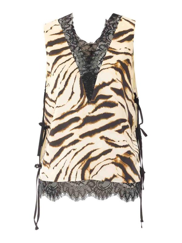 GANNI: Tops y camisetas sin mangas - Top - Beis