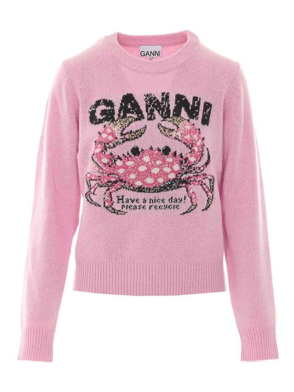 GANNI: Strickpullover mit Rundhalsausschnitt - Rundhalspullover - Nude
