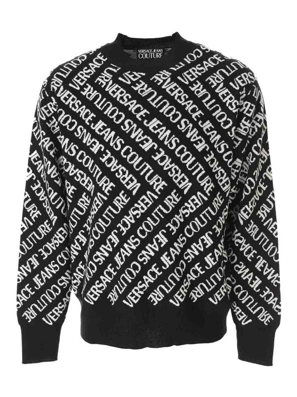 VERSACE JEANS: Strickpullover mit Rundhalsausschnitt - Rundhalspullover - Schwarz