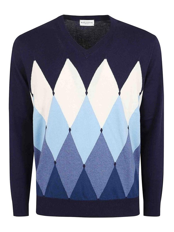 BALLANTYNE: Strickpullover mit V-Ausschnitt - V-Pullover - Blau