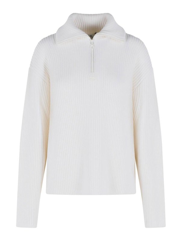 Courreges: Strickpullover mit Rundhalsausschnitt - Rundhalspullover - Weiß