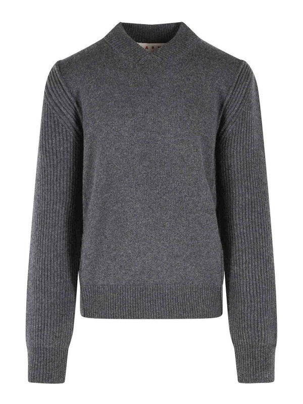 Marni: Strickpullover mit Rundhalsausschnitt - Rundhalspullover - Grau