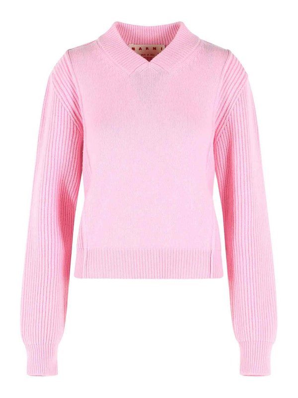 Marni: Strickpullover mit Rundhalsausschnitt - Rundhalspullover - Rosa