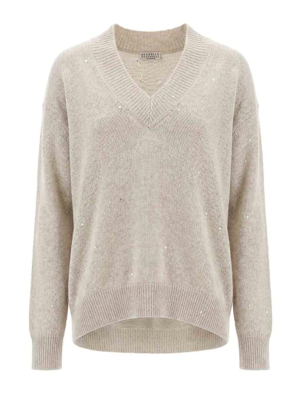 BRUNELLO CUCINELLI: Col en V - Pull À Col V - Blanc