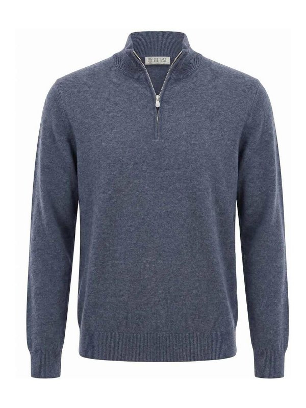 BRUNELLO CUCINELLI: Strickpullover mit Rundhalsausschnitt - Rundhalspullover - Denim