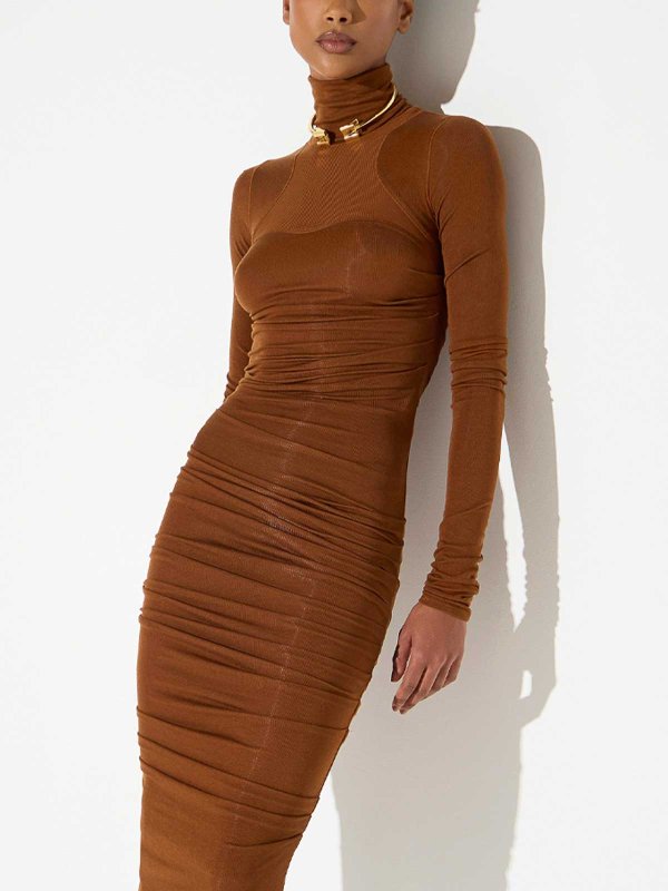 膝丈ドレス - ブラウン shop online: ELISABETTA FRANCHI