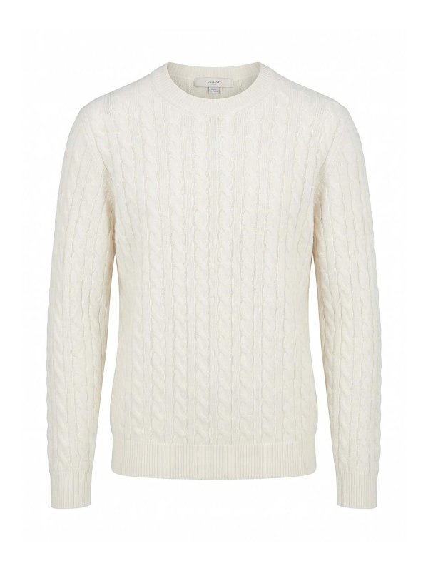 MALO: Strickpullover mit Rundhalsausschnitt - Rundhalspullover - Weiß