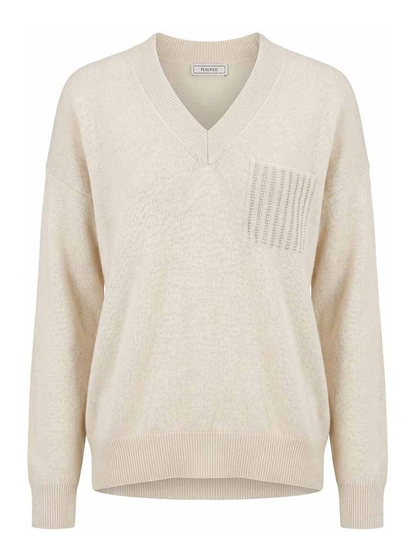 PESERICO: Col en V - Pull À Col V - Beige