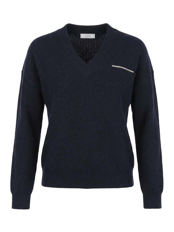 PESERICO: Strickpullover mit V-Ausschnitt - V-Pullover - Blau