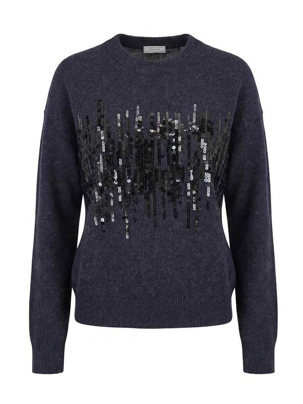 PESERICO: Strickpullover mit Rundhalsausschnitt - Rundhalspullover - Blau