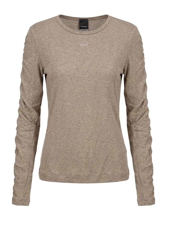 Pinko: Strickpullover mit Rundhalsausschnitt - Rundhalspullover - Beige