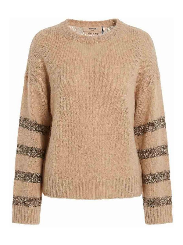 TWINSET: Strickpullover mit Rundhalsausschnitt - Rundhalspullover - Braun