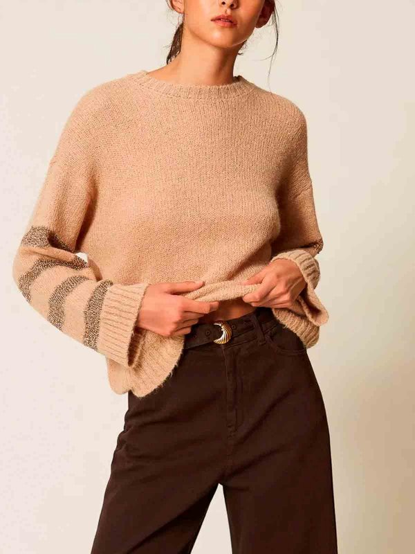 The Best Shops TWINSET: Strickpullover mit Rundhalsausschnitt - Rundhalspullover - Braun