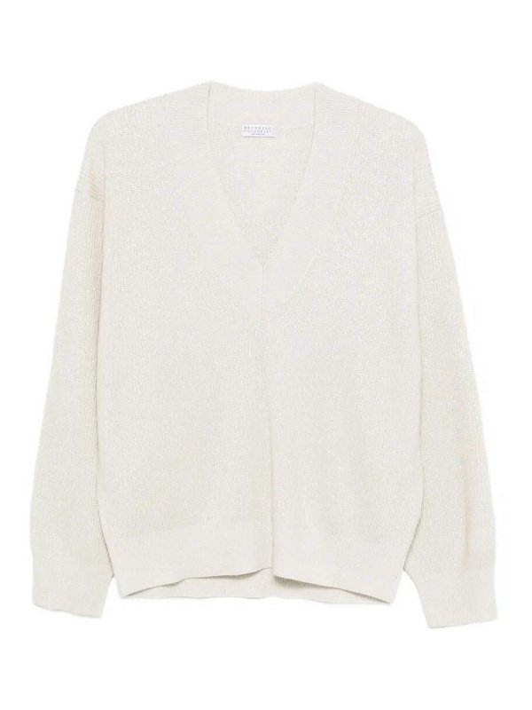 BRUNELLO CUCINELLI: Strickpullover mit Rundhalsausschnitt - Rundhalspullover - Beige