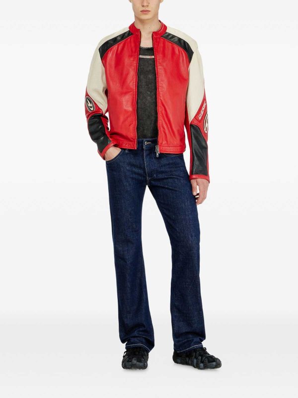 DIESEL: leather jacket online - Biker Jacket Perforated Leather