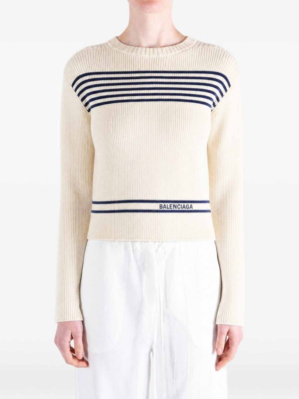BALENCIAGA: Strickpullover mit Rundhalsausschnitt online - Rundhalspullover - Blau