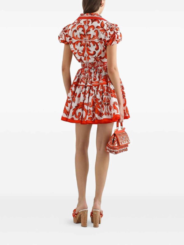 Gonna corta in popeline stampa maiolica shop online: DOLCE & GABBANA