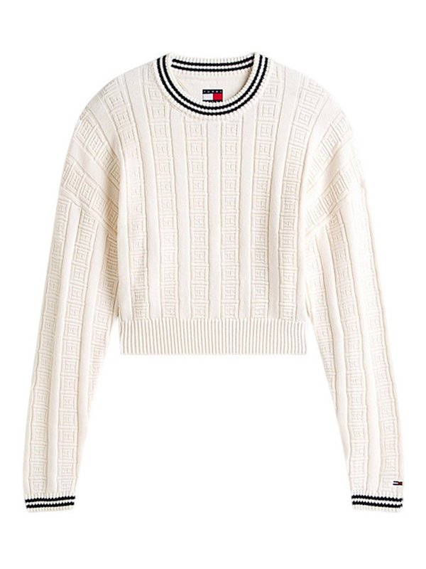TOMMY HILFIGER: Strickpullover mit Rundhalsausschnitt - Rundhalspullover - Weiß