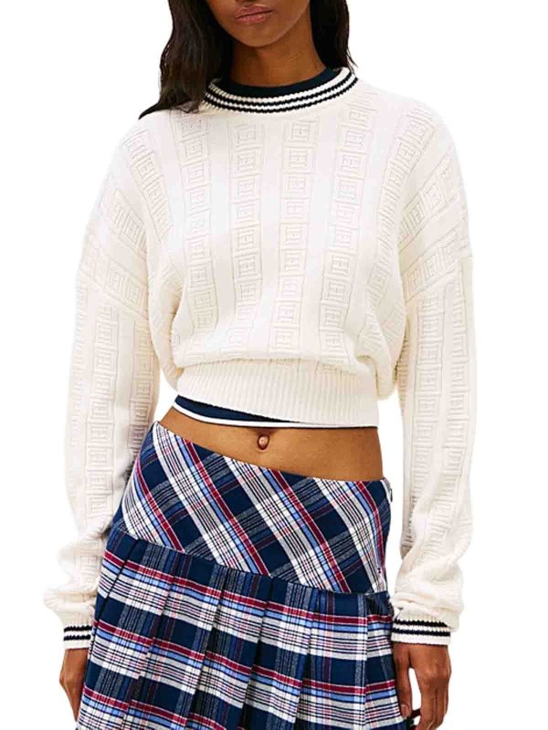 TOMMY HILFIGER: Strickpullover mit Rundhalsausschnitt online - Rundhalspullover - Weiß