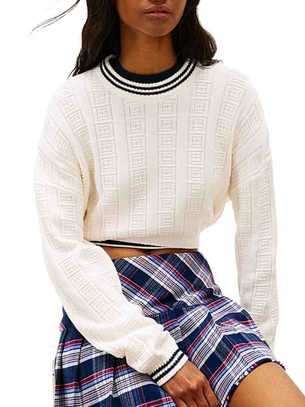 The Best Shops TOMMY HILFIGER: Strickpullover mit Rundhalsausschnitt - Rundhalspullover - Weiß