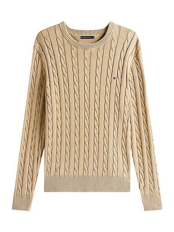 TOMMY HILFIGER: Strickpullover mit Rundhalsausschnitt - Rundhalspullover - Beige