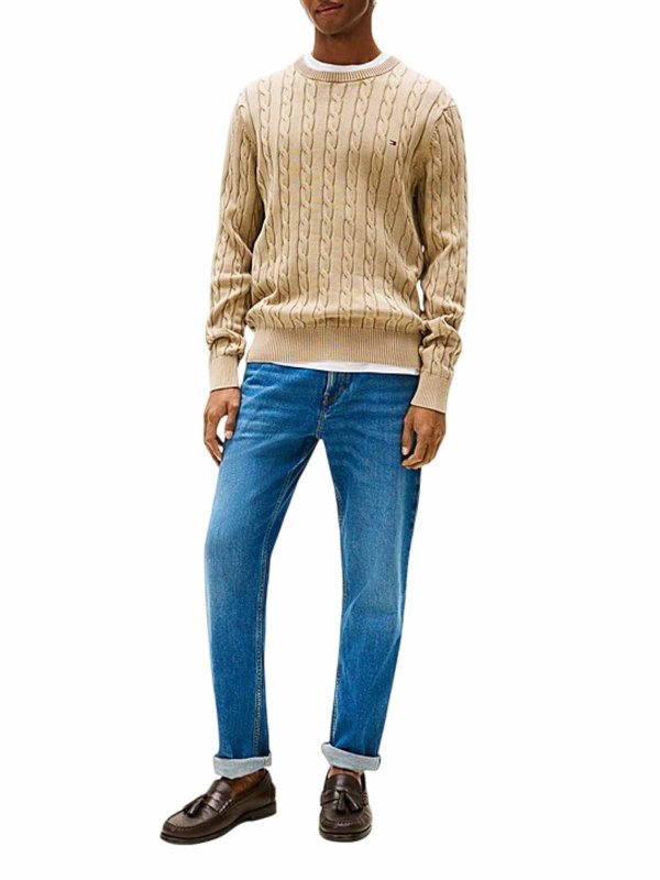 TOMMY HILFIGER: Strickpullover mit Rundhalsausschnitt online - Rundhalspullover - Beige