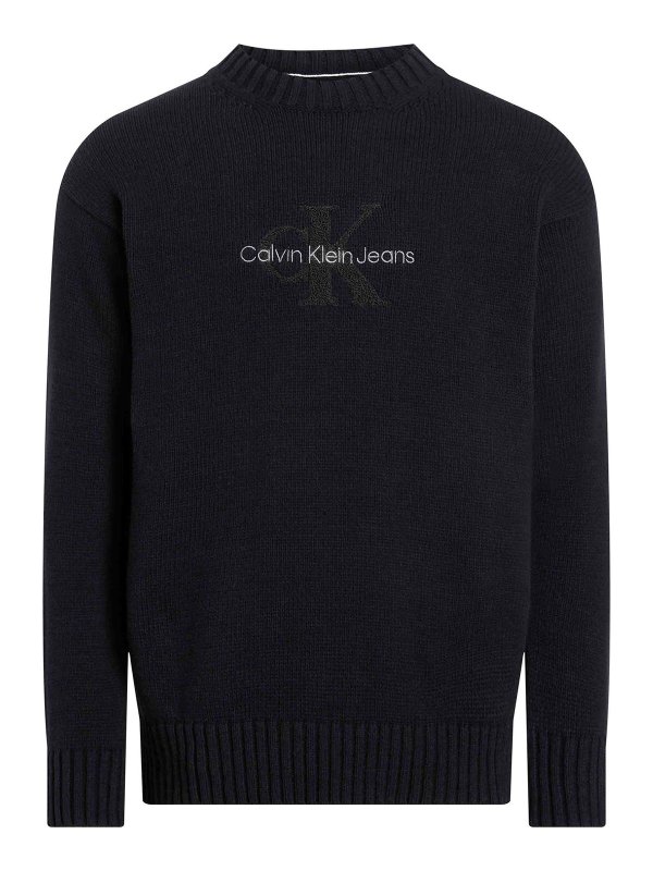 CALVIN KLEIN: Strickpullover mit Rundhalsausschnitt - Rundhalspullover - Schwarz