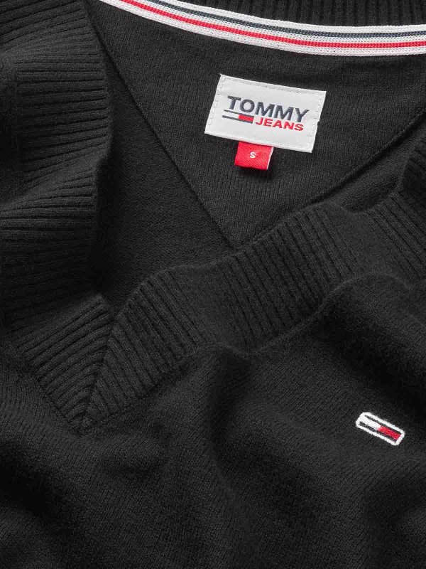 The Best Shops TOMMY HILFIGER: Strickpullover mit V-Ausschnitt - V-Pullover - Schwarz
