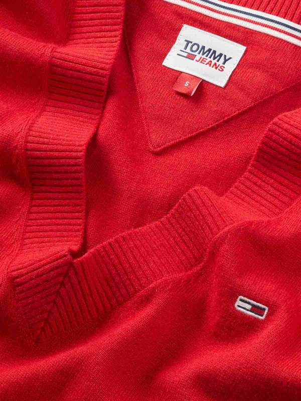 The Best Shops TOMMY HILFIGER: Strickpullover mit V-Ausschnitt - V-Pullover - Rot