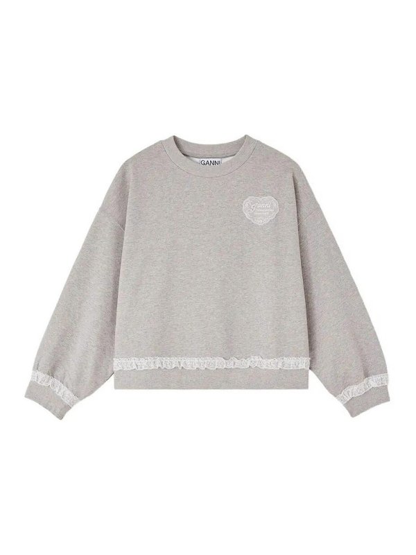 GANNI: Strickpullover mit Rundhalsausschnitt - Rundhalspullover - Grau
