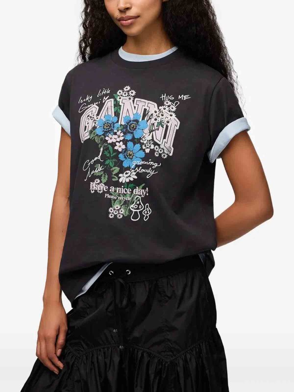 GANNI: t-shirt online - Maglietta basic  in cotone con loreale